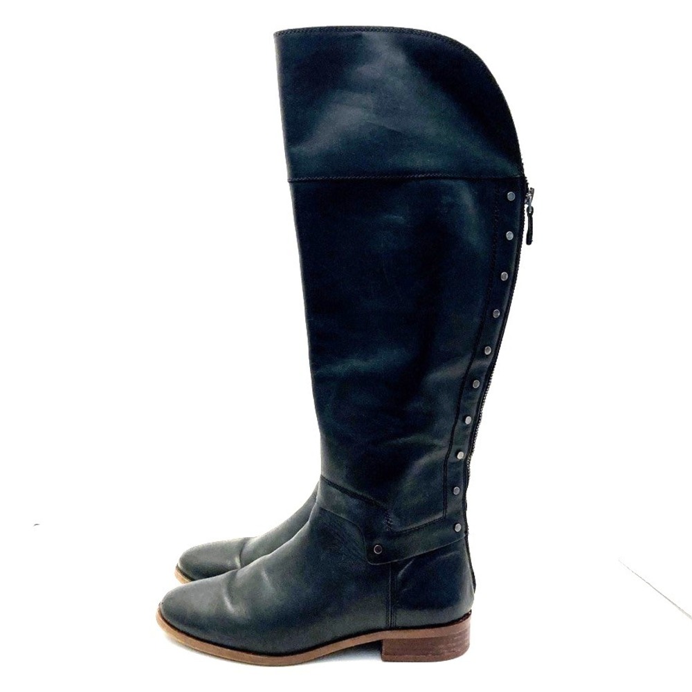 Franco Sarto Roxie Riding Boots Womens 7 Leather Studded‎ Black Leather Back Zip